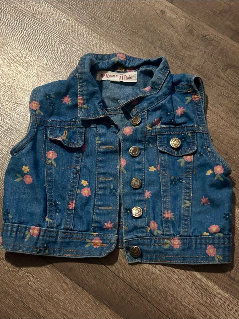 Nannette Blue Floral Denim Vest for Girls